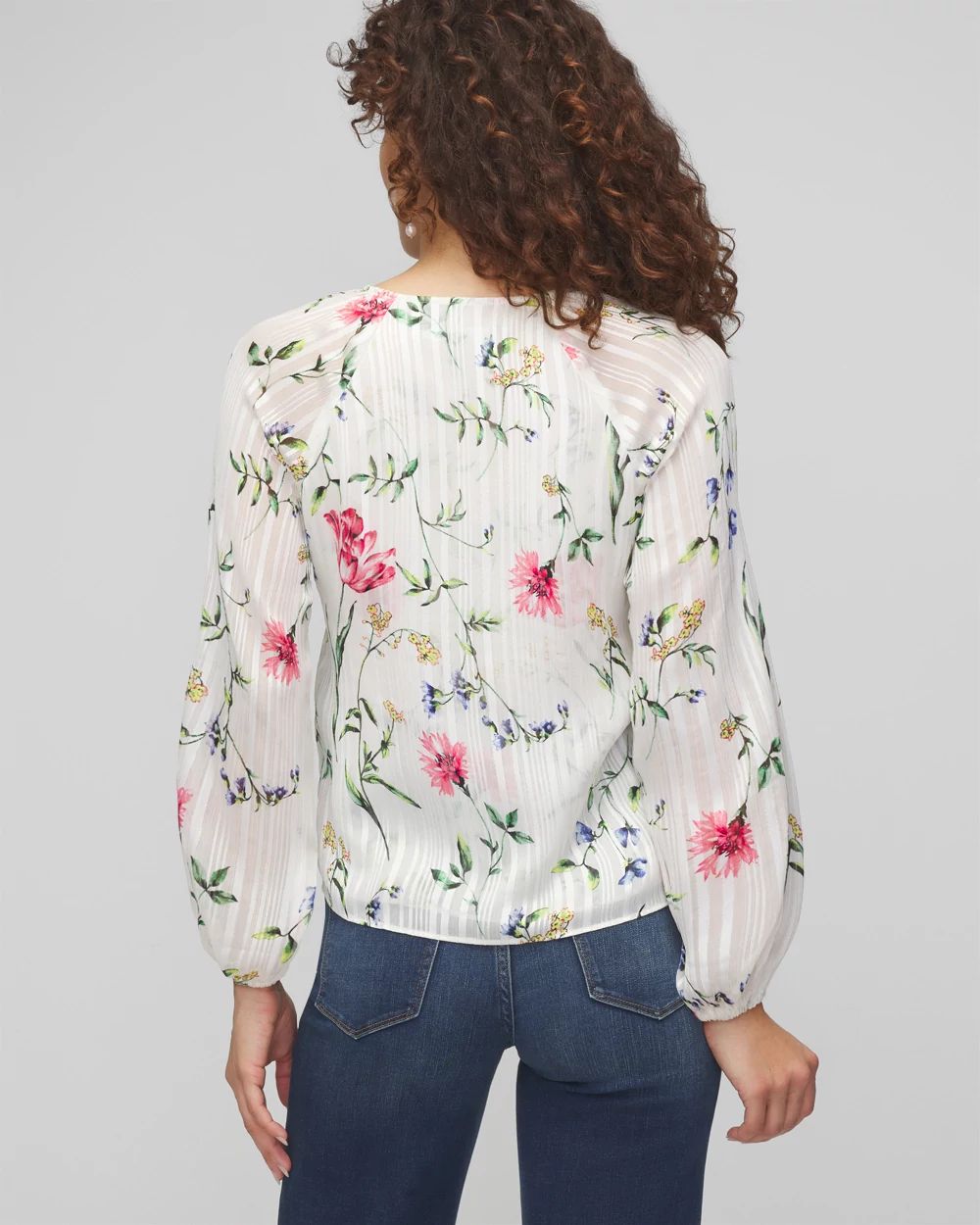 pois♡blouse tee white Long Sleeve Ruffle Front Blouse | White House Black Market